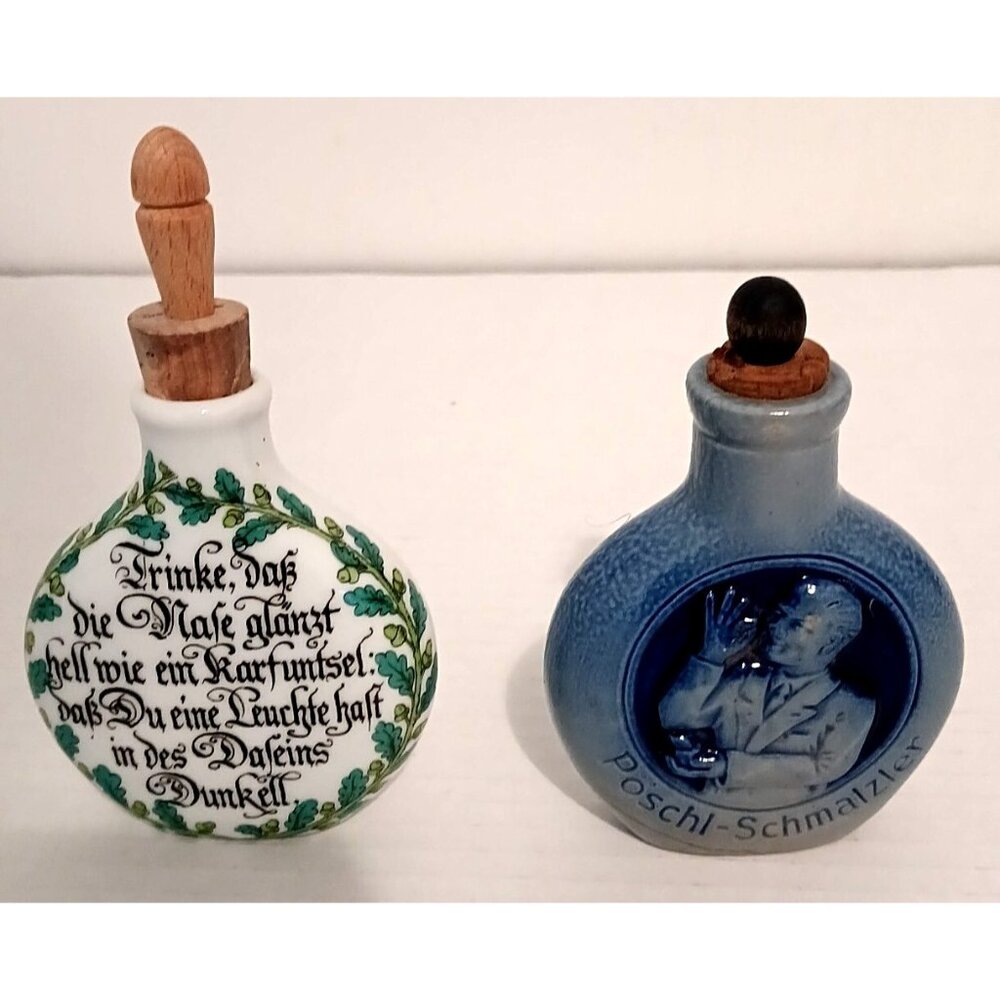 Vintage GERMAN Old SNUFF Bottles Ceramic Stoneware Bavaria Lot of 2 Germany Cork